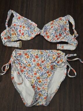Floral Tie-Side High Waisted Bikini Set